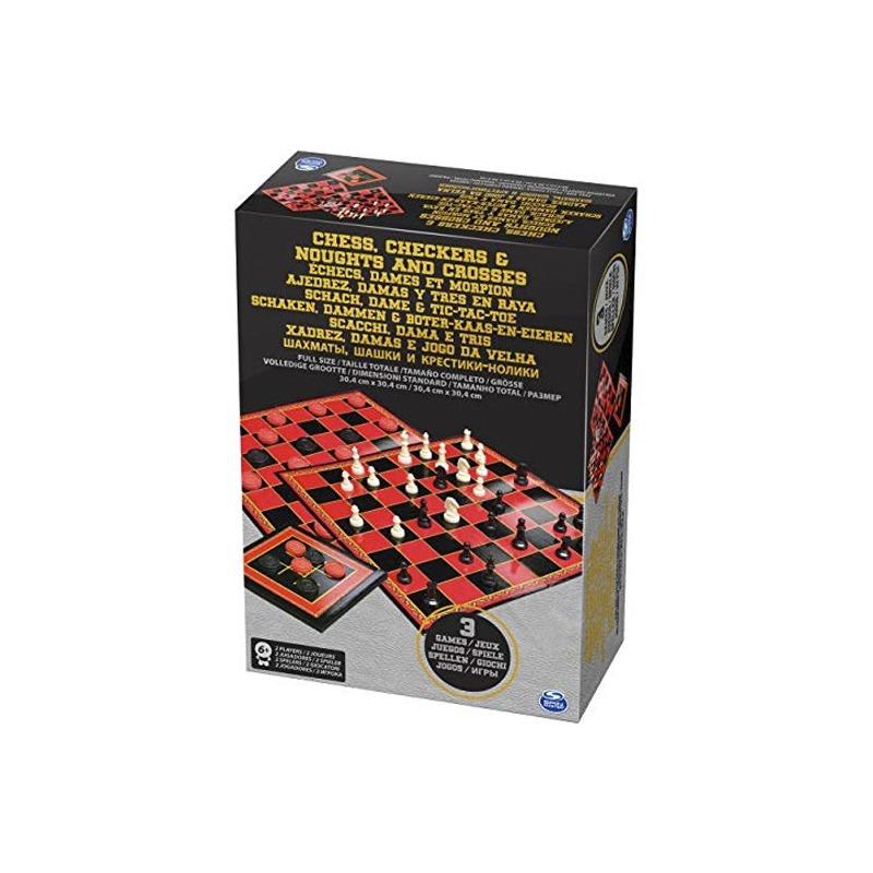Spin Master Games 6065336 Juego De Mesa Ajedrez Damas Y Tres En Raya De Madera